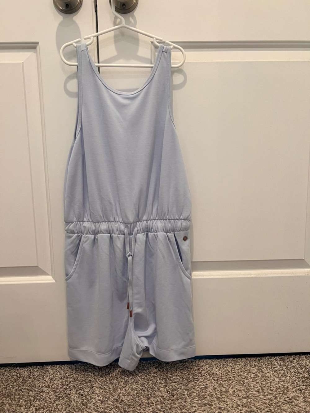 Sleeveless Light Blue Drawstring Romper